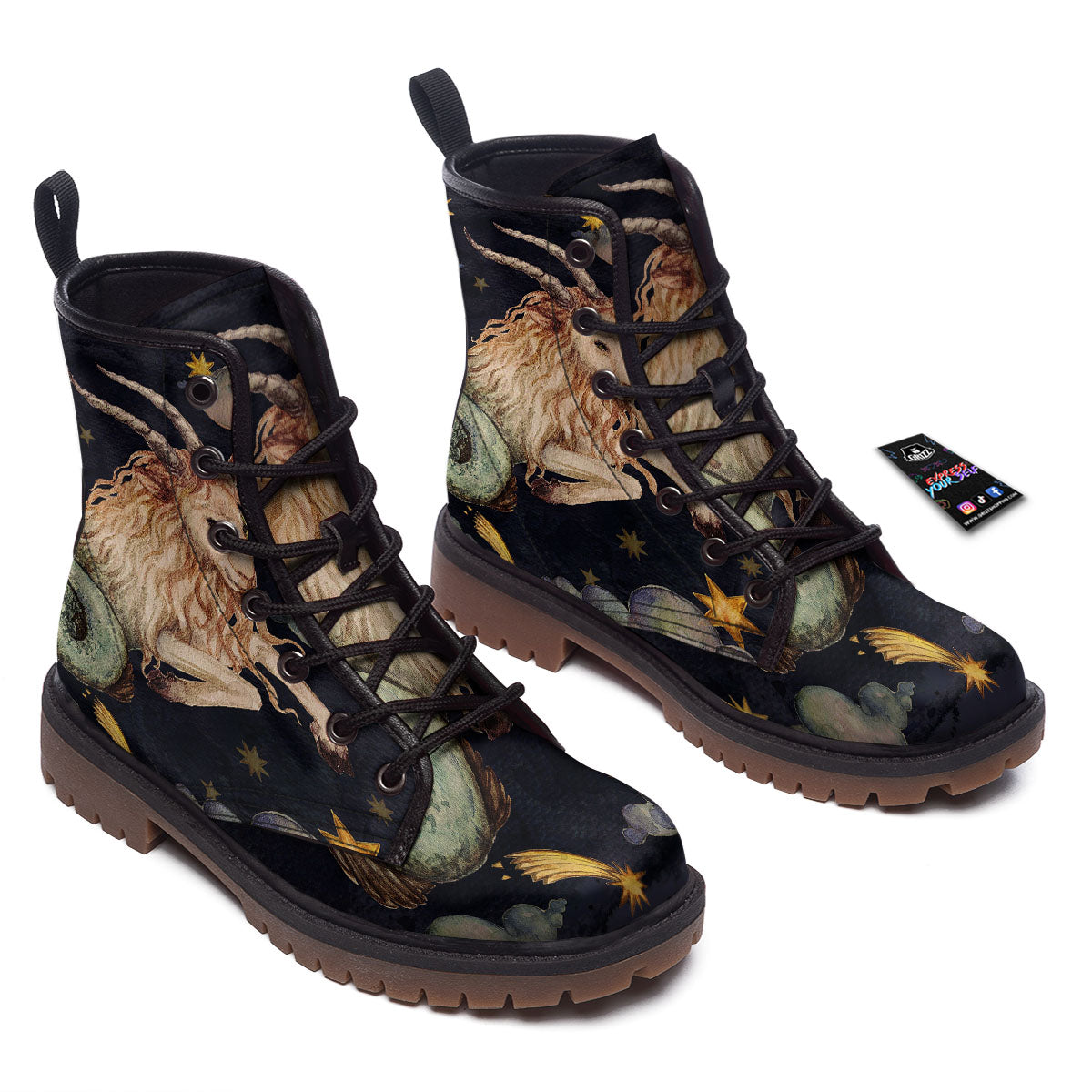 Zodiac Sign Watercolor Capricorn Print Work Boots-grizzshop