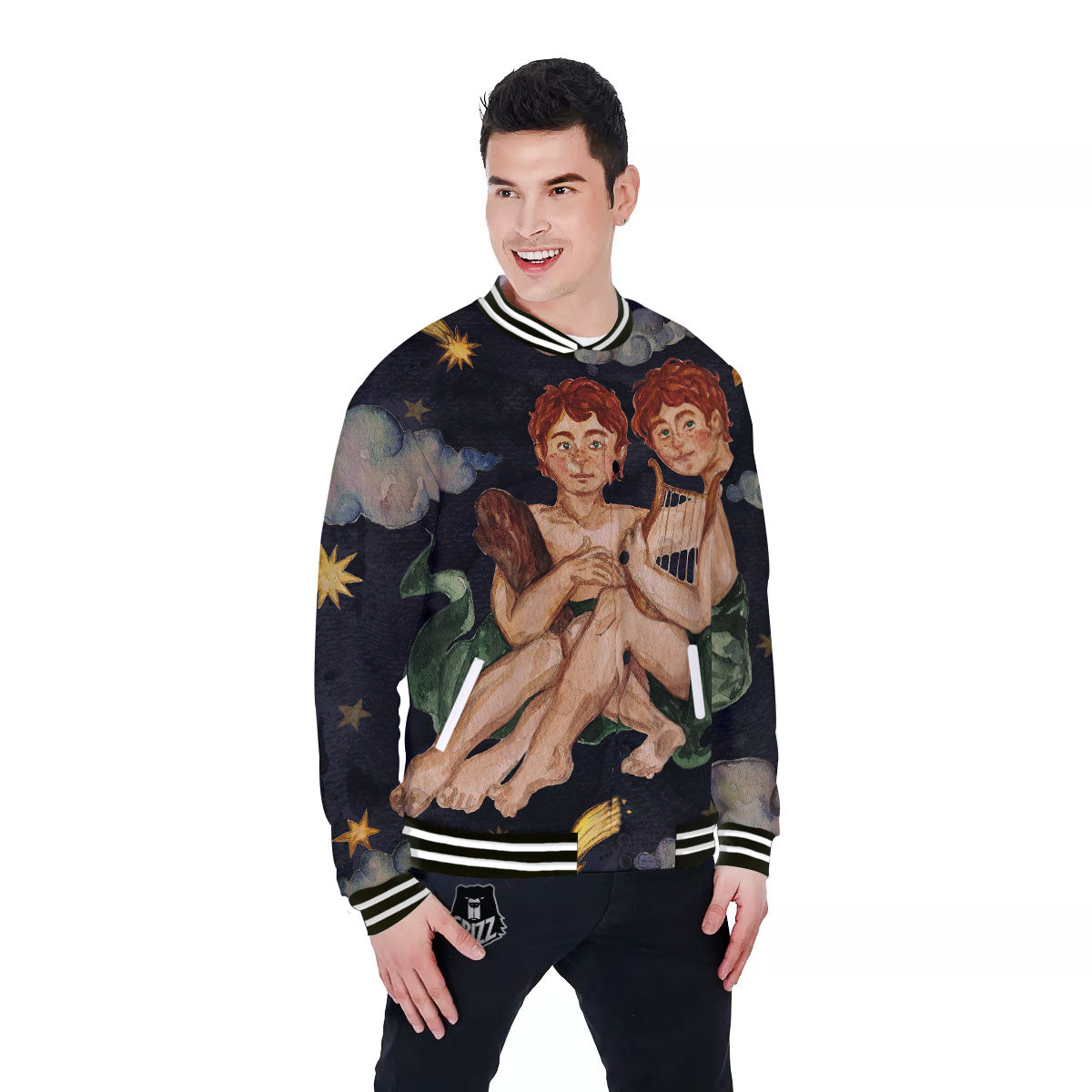 Zodiac Sign Watercolor Gemini Print Baseball Jacket-grizzshop