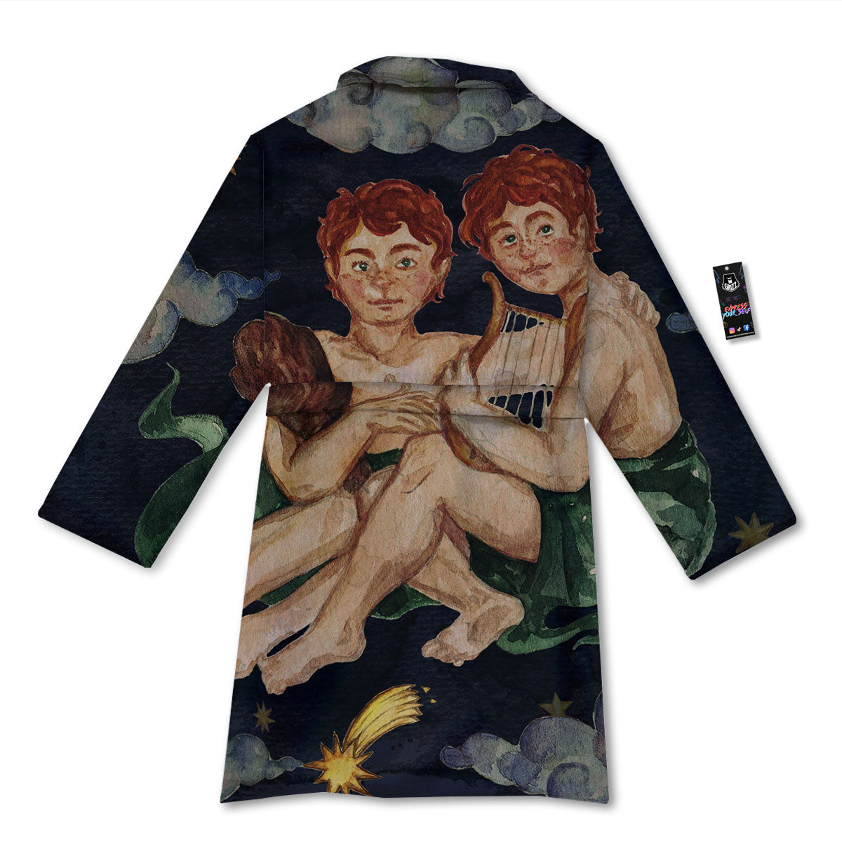 Zodiac Sign Watercolor Gemini Print Bathrobe-grizzshop