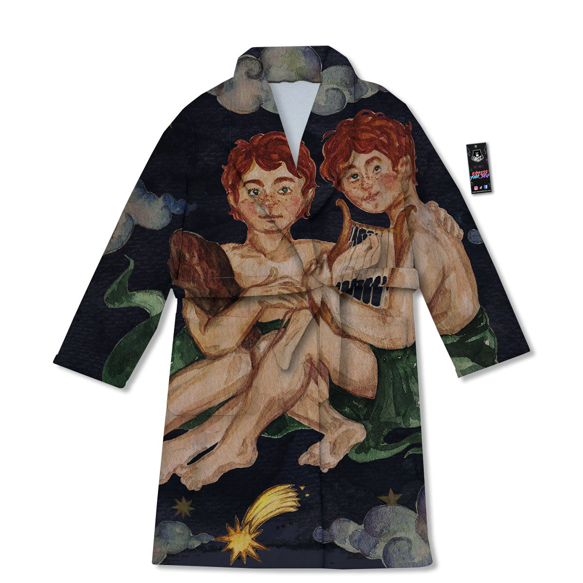 Zodiac Sign Watercolor Gemini Print Bathrobe-grizzshop
