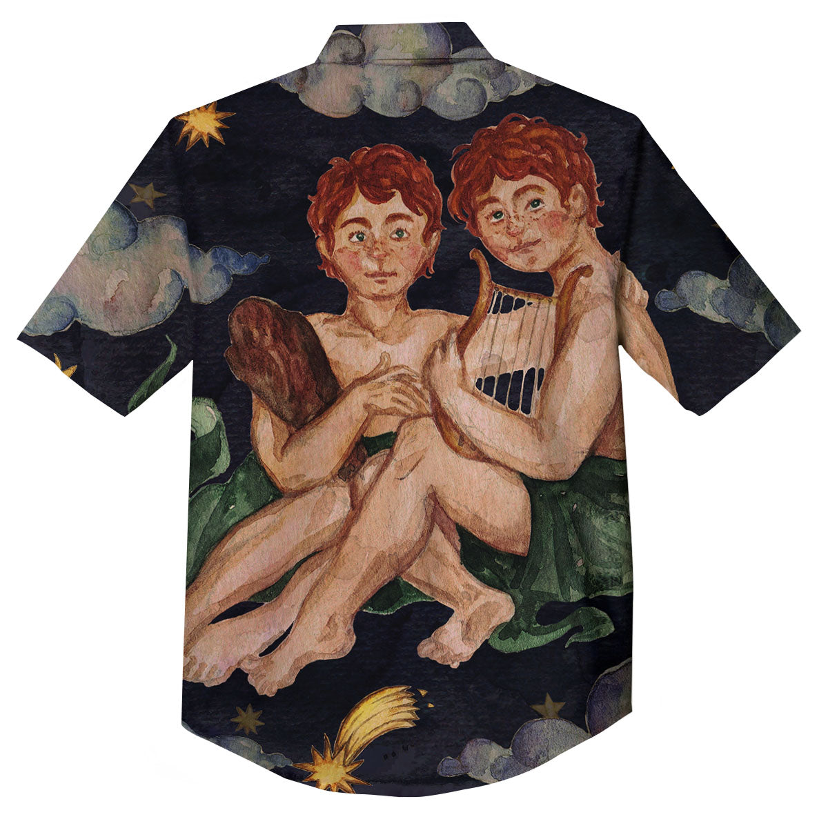 Zodiac Sign Watercolor Gemini Print Button Up Shirt-grizzshop