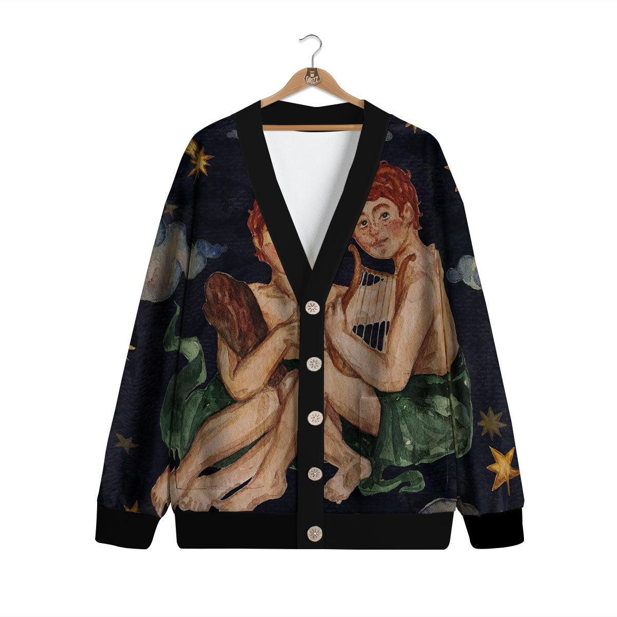 Zodiac Sign Watercolor Gemini Print Cardigan-grizzshop