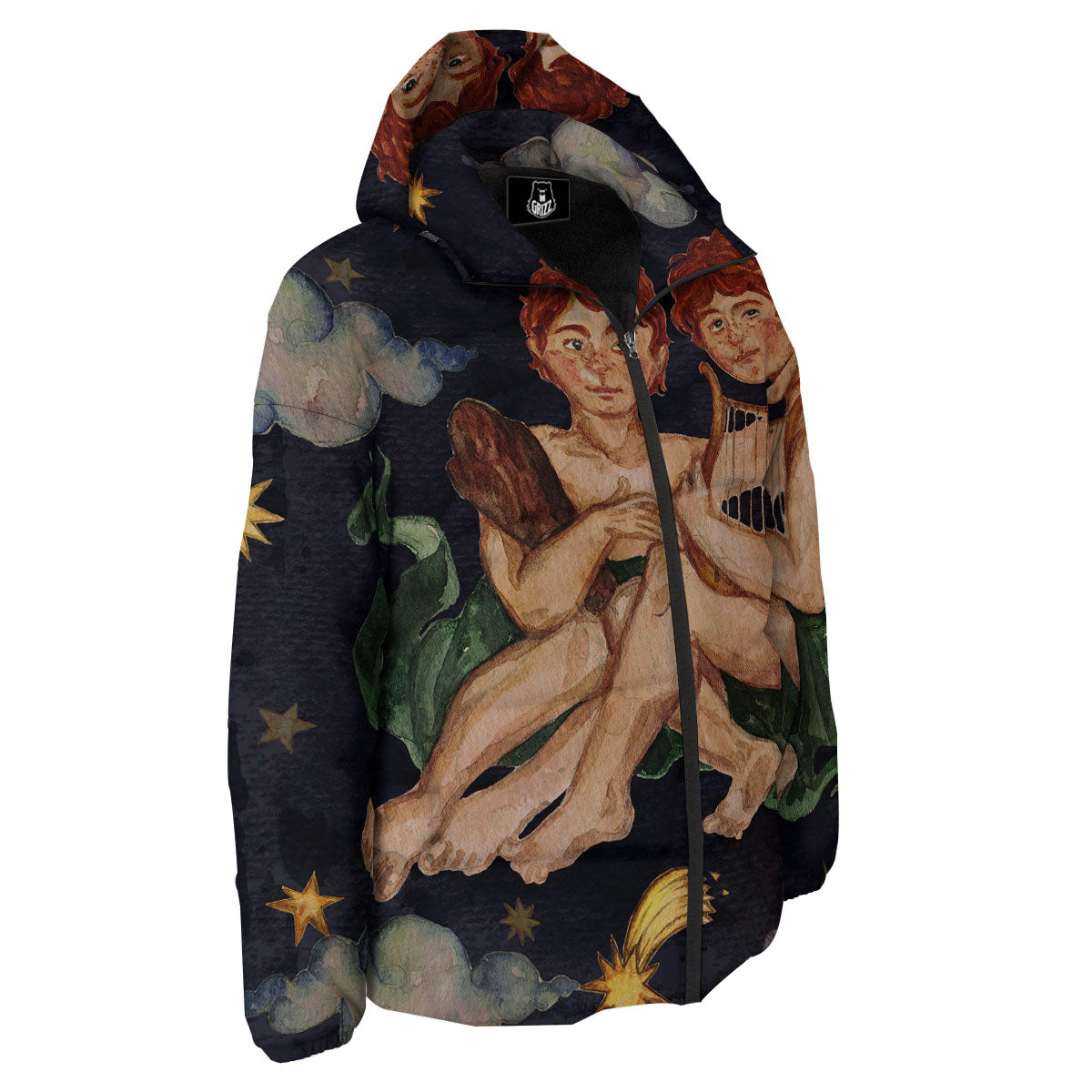 Zodiac Sign Watercolor Gemini Print Down Jacket-grizzshop