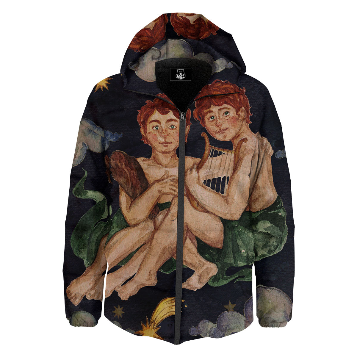 Zodiac Sign Watercolor Gemini Print Down Jacket-grizzshop