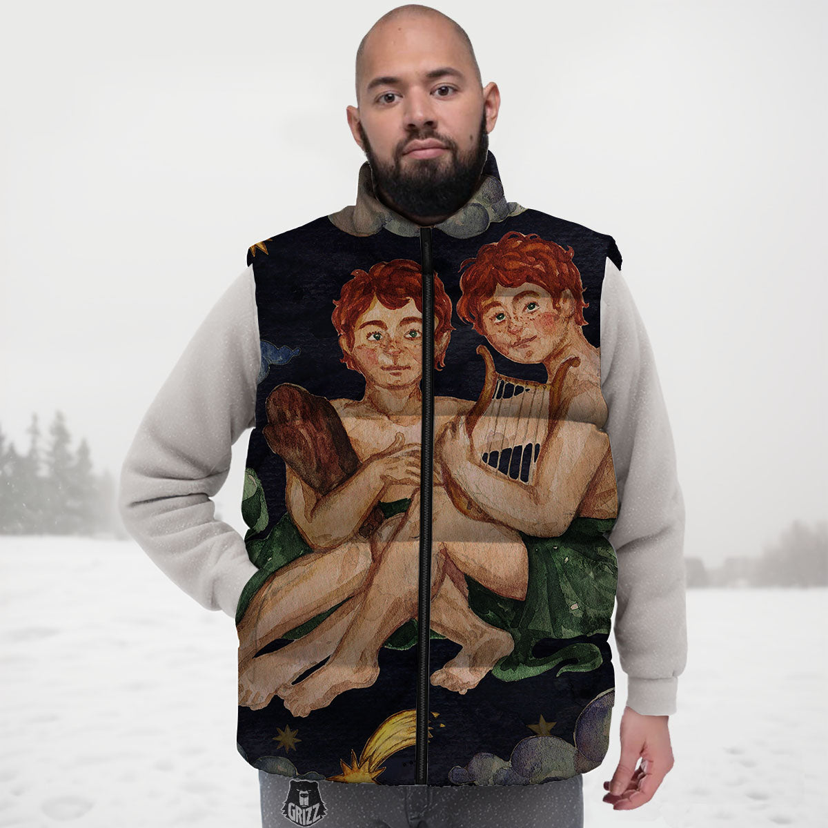 Zodiac Sign Watercolor Gemini Print Down Vest