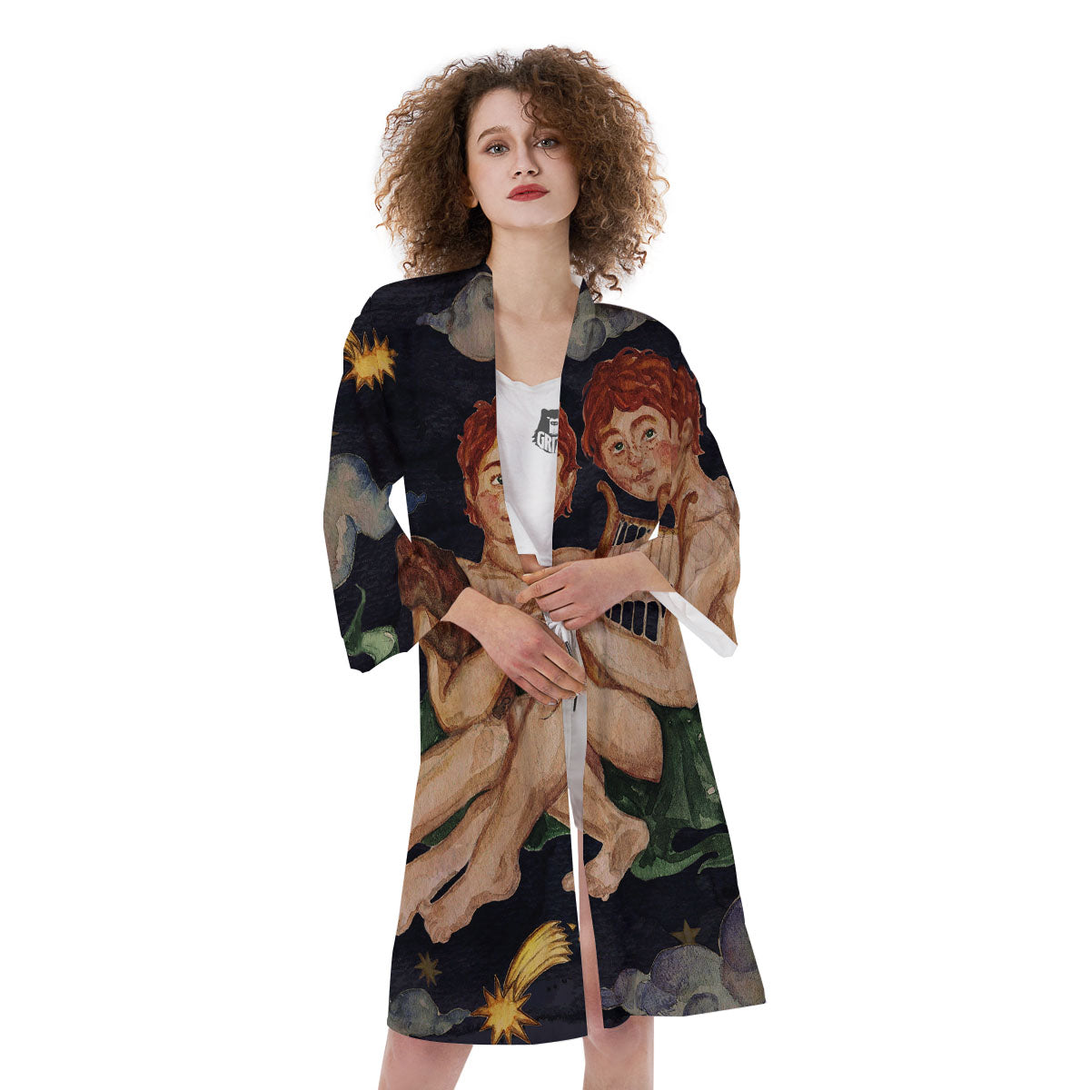 Zodiac Sign Watercolor Gemini Print Kimono-grizzshop