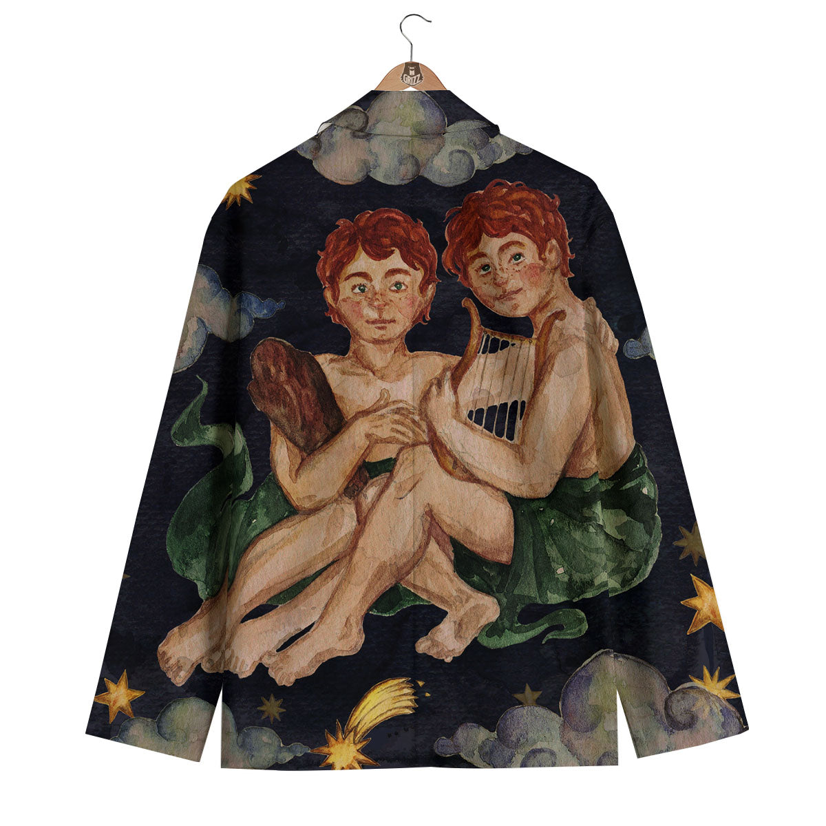 Zodiac Sign Watercolor Gemini Print Men's Blazer-grizzshop