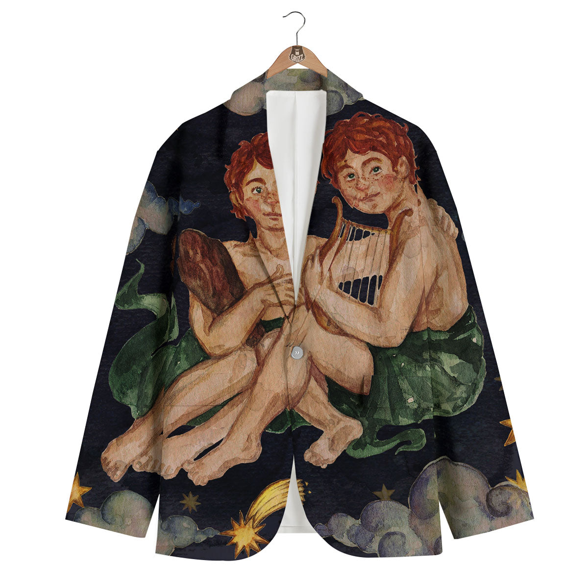 Zodiac Sign Watercolor Gemini Print Men's Blazer-grizzshop