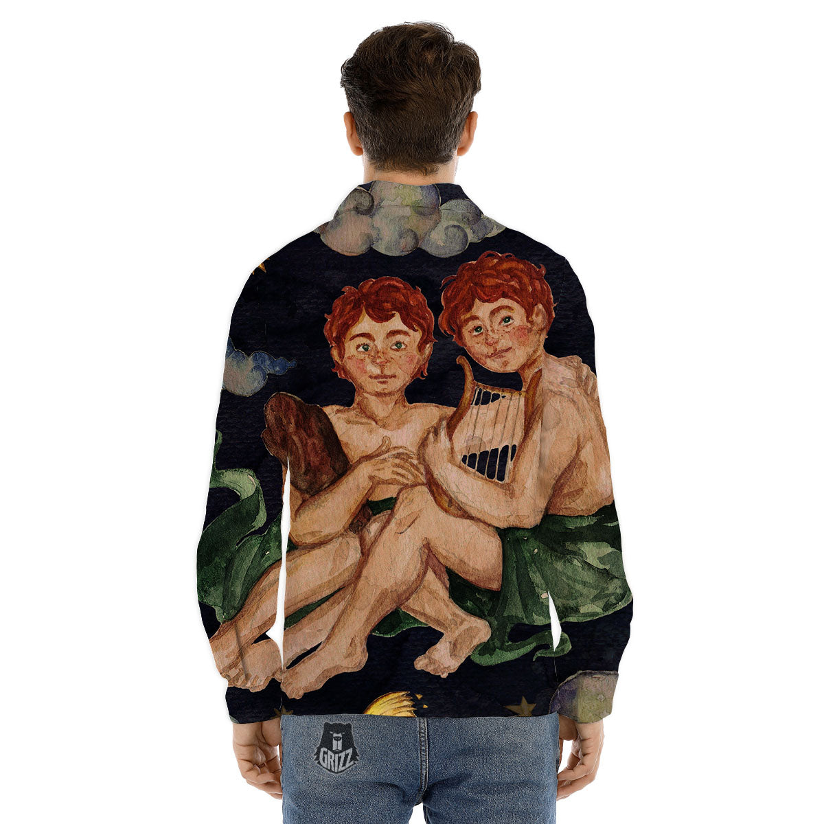 Zodiac Sign Watercolor Gemini Print Men's Dress Shirts-grizzshop