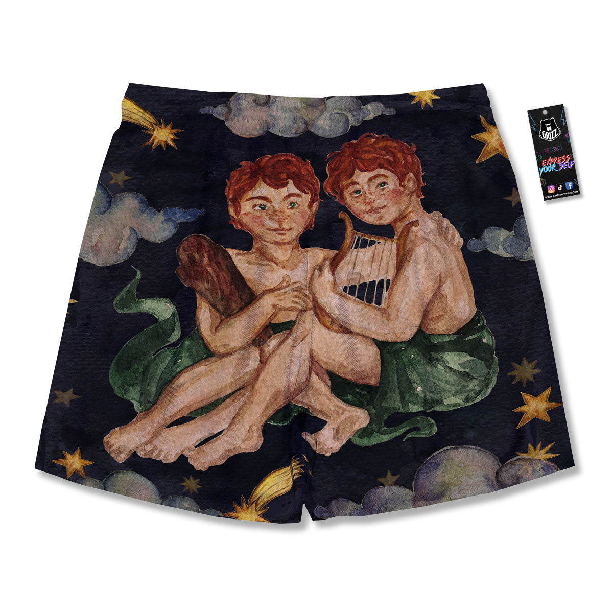 Zodiac Sign Watercolor Gemini Print Men's Running Shorts-grizzshop