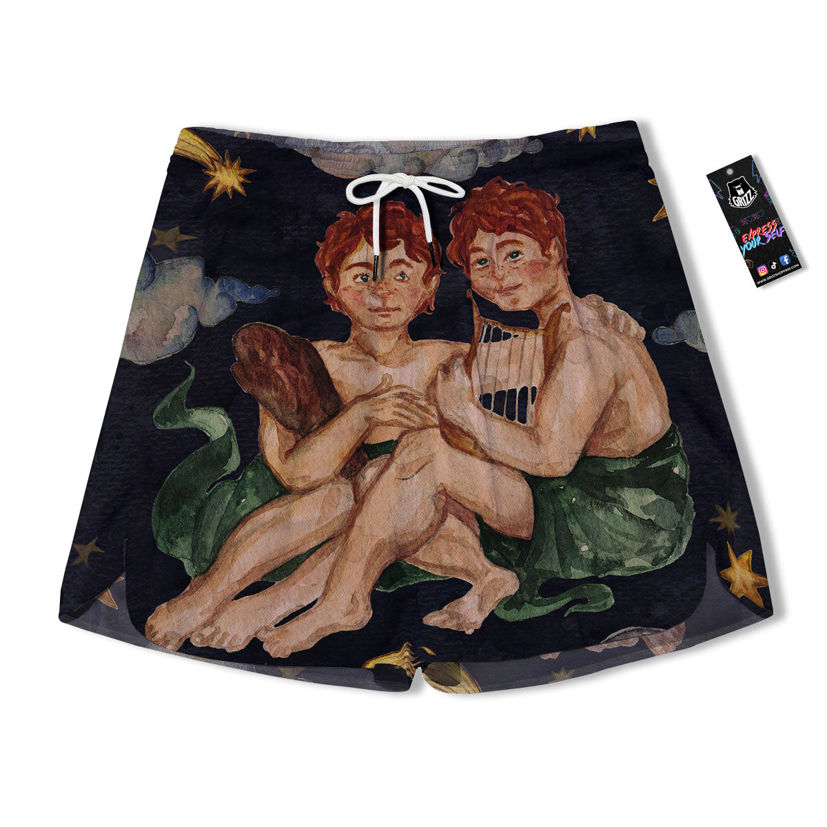 Zodiac Sign Watercolor Gemini Print Men's Running Shorts-grizzshop