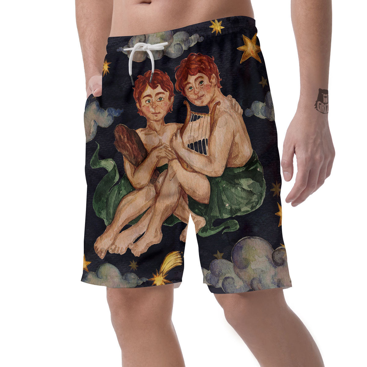 Zodiac Sign Watercolor Gemini Print Men's Shorts-grizzshop