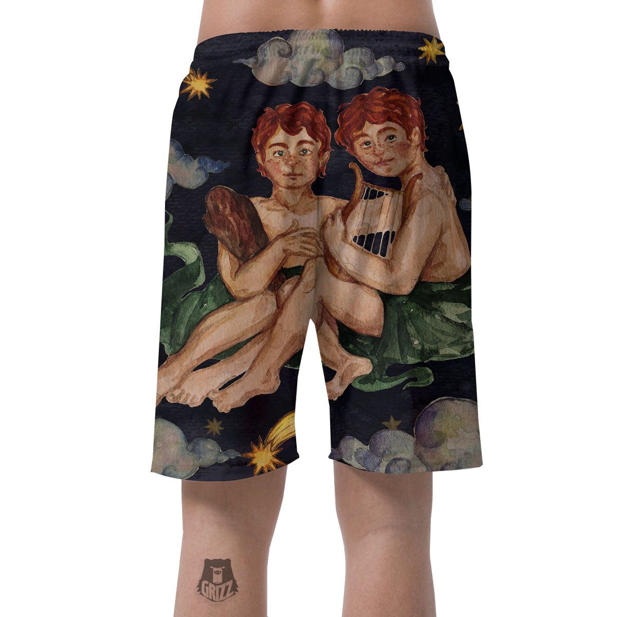 Zodiac Sign Watercolor Gemini Print Men's Shorts-grizzshop