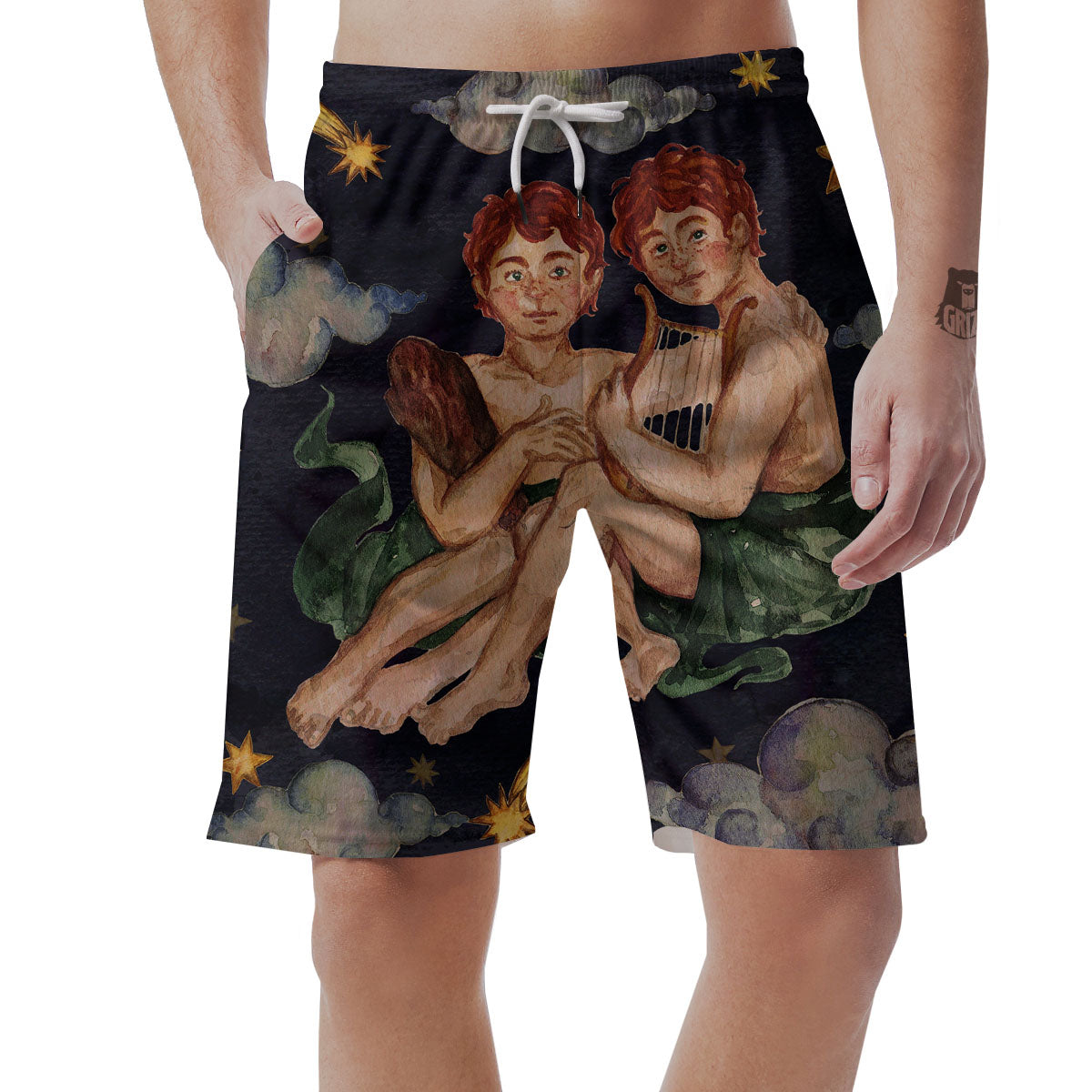 Zodiac Sign Watercolor Gemini Print Men's Shorts-grizzshop