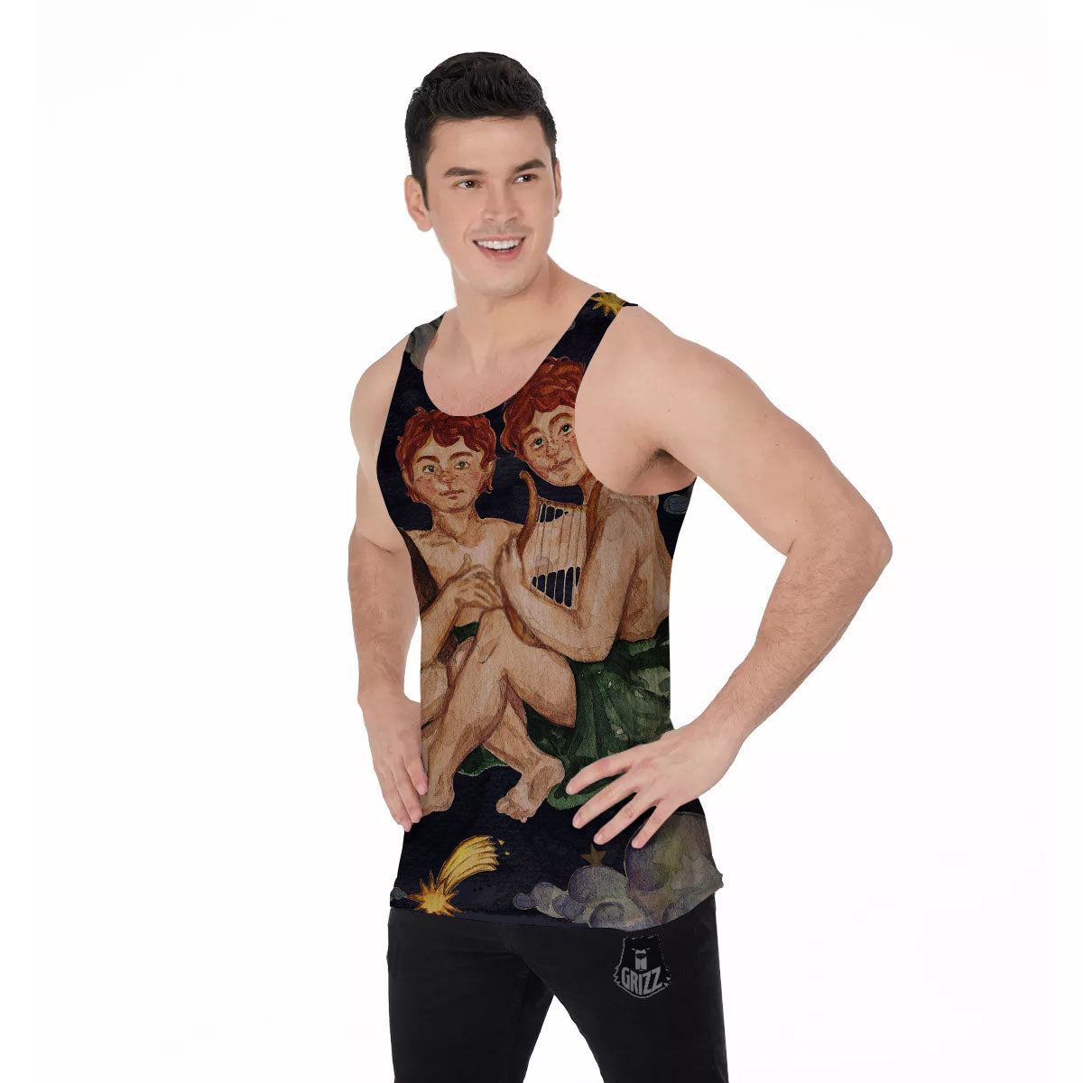 Zodiac Sign Watercolor Gemini Print Men's Tank Top-grizzshop