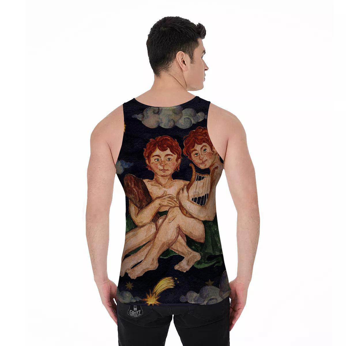 Zodiac Sign Watercolor Gemini Print Men's Tank Top-grizzshop