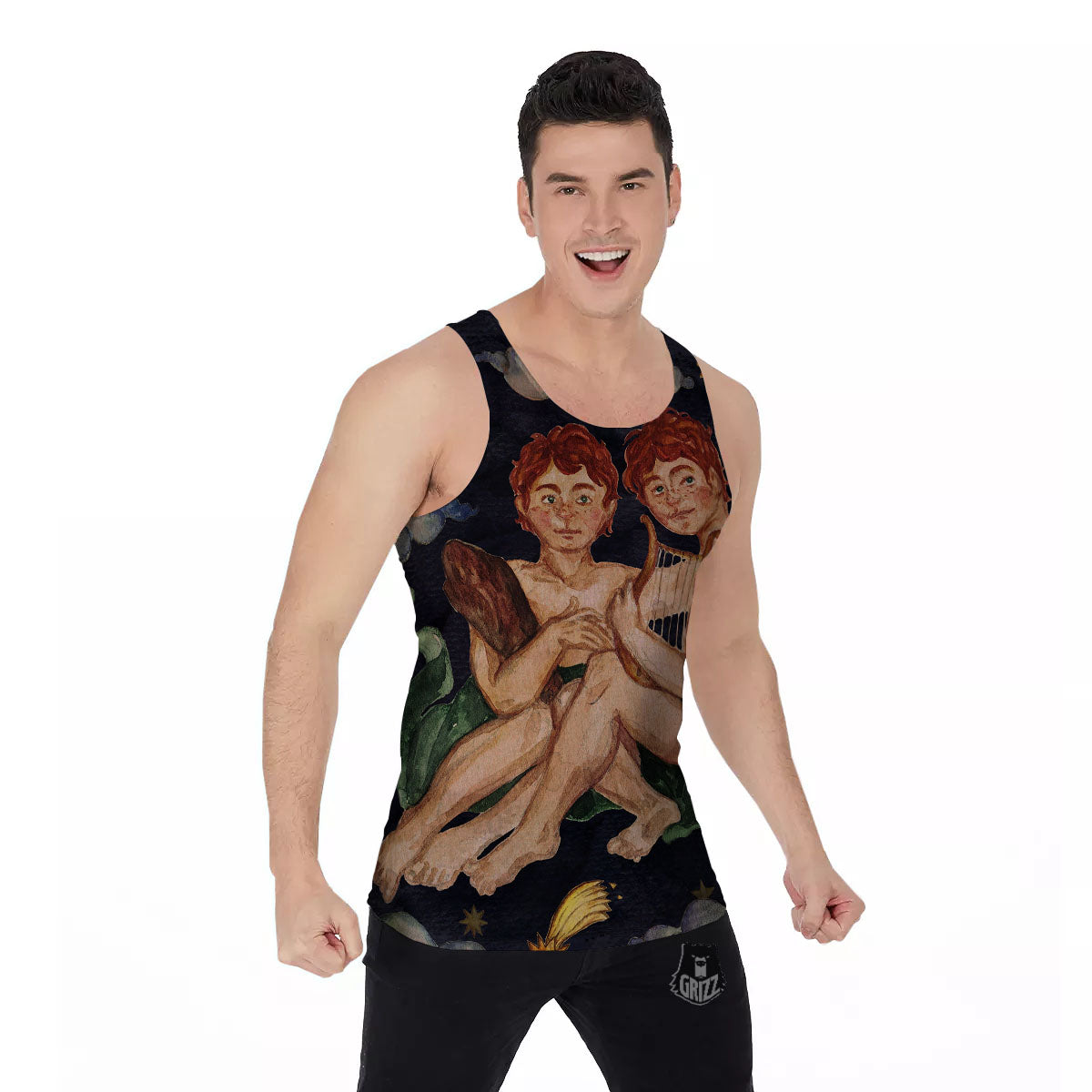 Zodiac Sign Watercolor Gemini Print Men's Tank Top-grizzshop