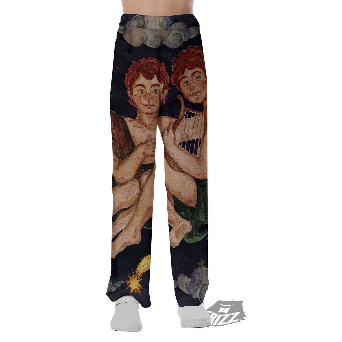Zodiac Sign Watercolor Gemini Print Pajama Pants-grizzshop