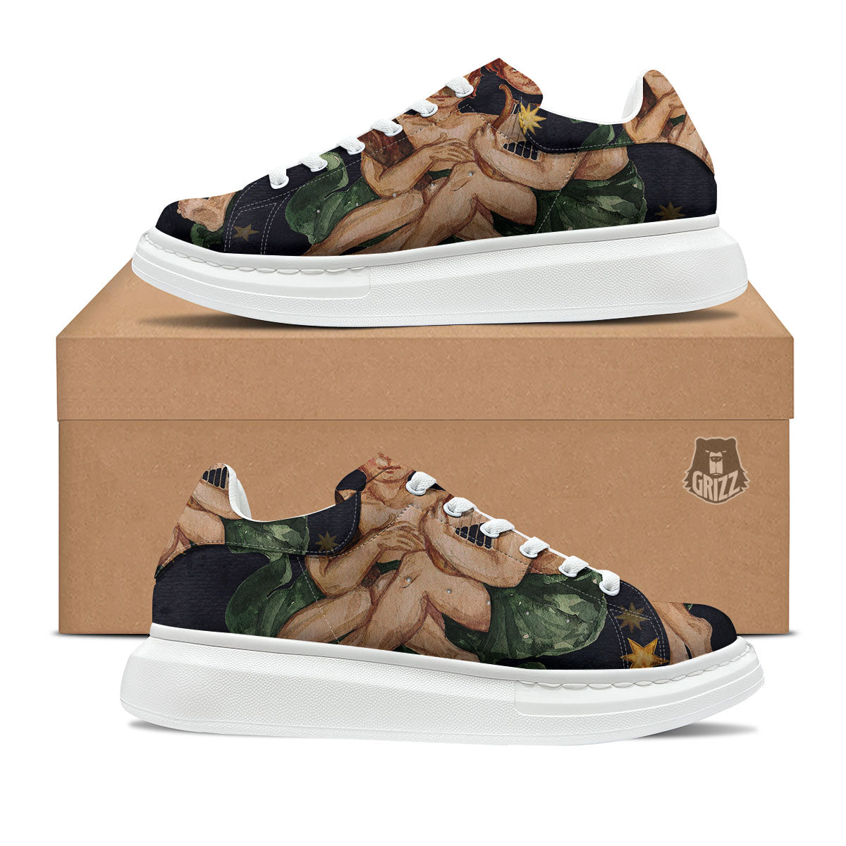 Zodiac Sign Watercolor Gemini Print Platform Shoes-grizzshop