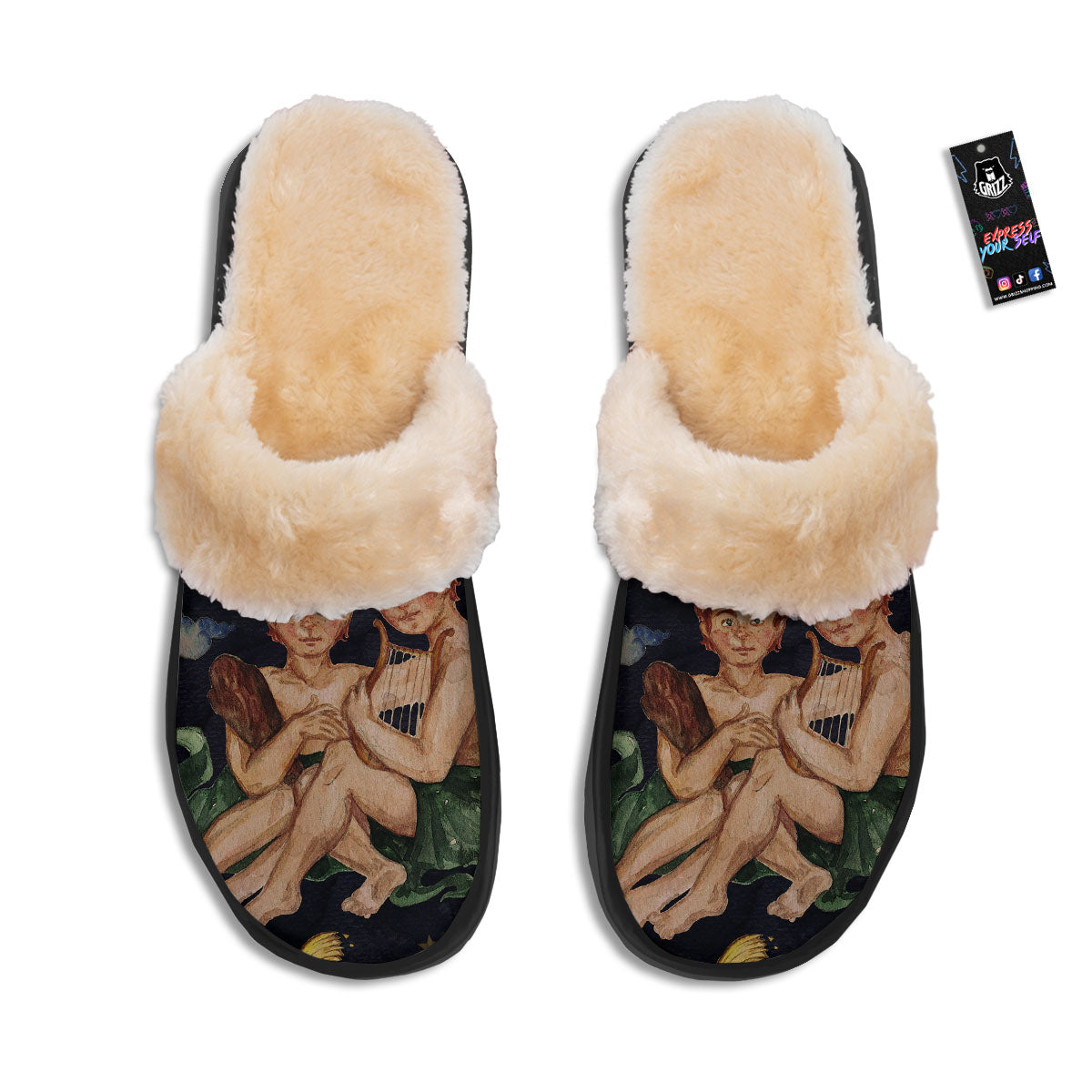 Zodiac Sign Watercolor Gemini Print Slippers-grizzshop