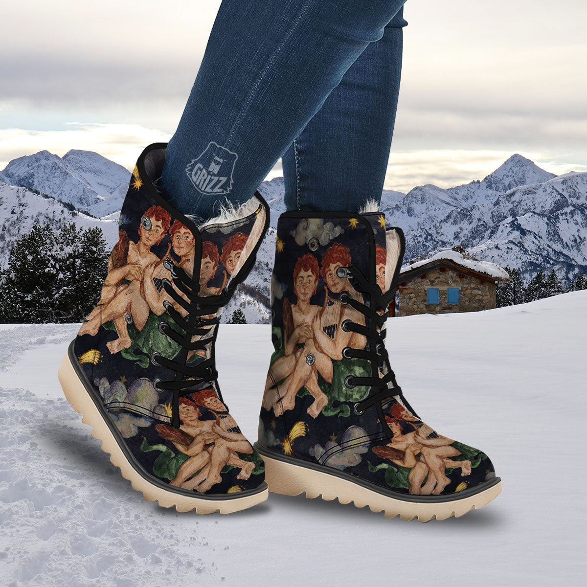 Zodiac Sign Watercolor Gemini Print Snow Boots-grizzshop