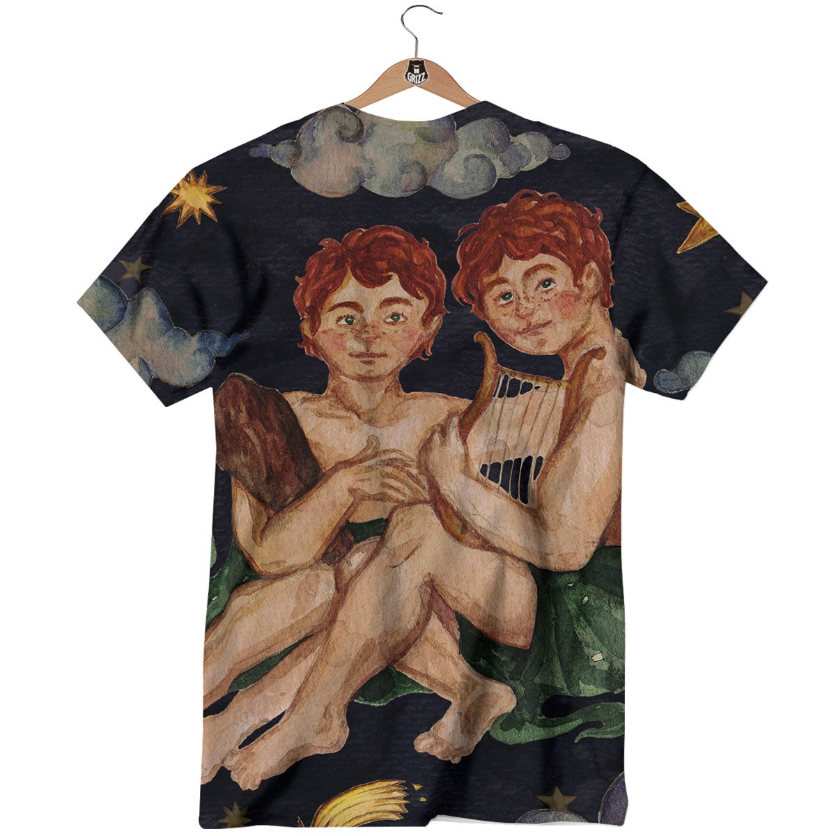 Zodiac Sign Watercolor Gemini Print T-Shirt-grizzshop