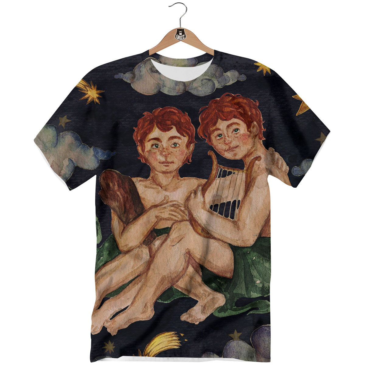 Zodiac Sign Watercolor Gemini Print T-Shirt-grizzshop