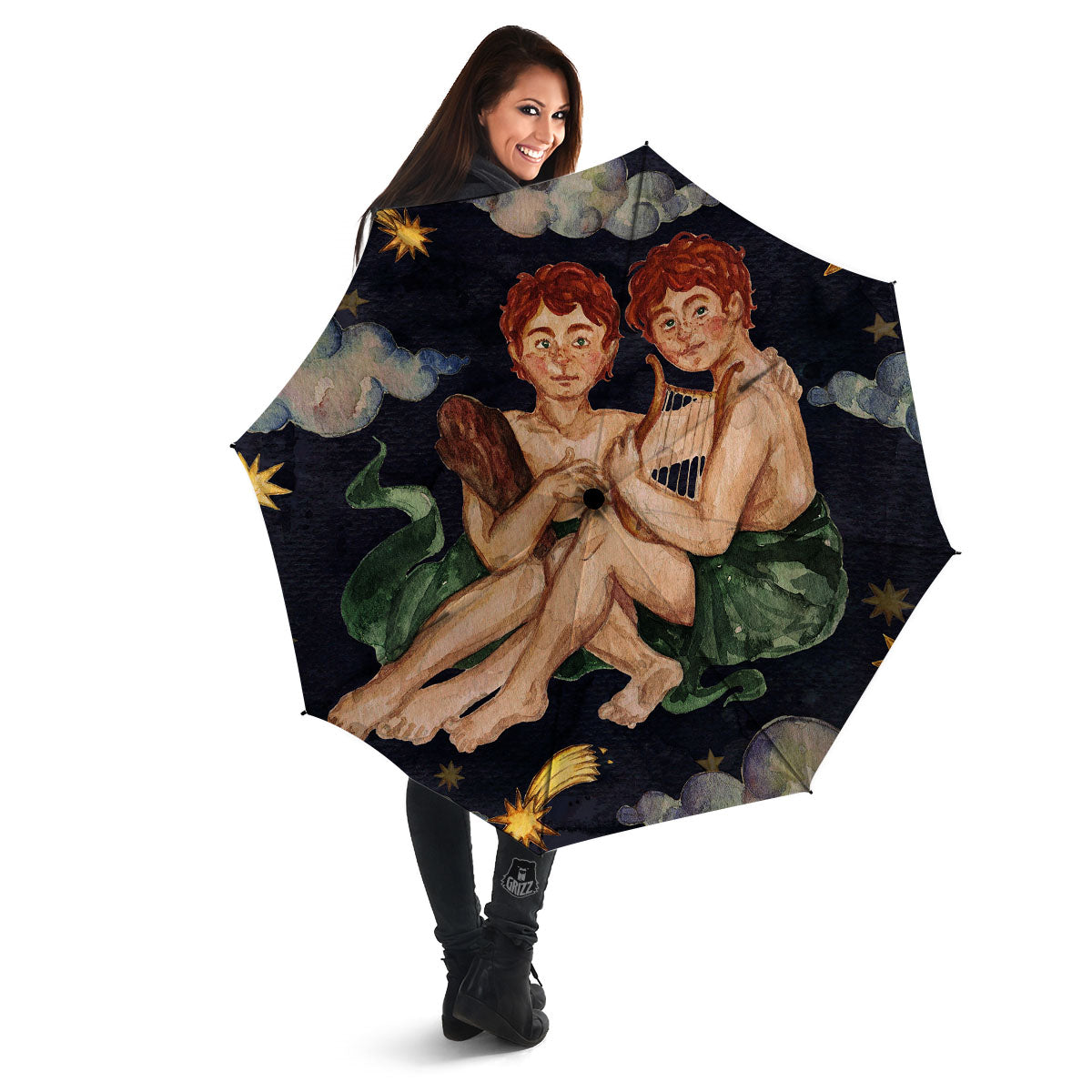 Zodiac Sign Watercolor Gemini Print Umbrella-grizzshop