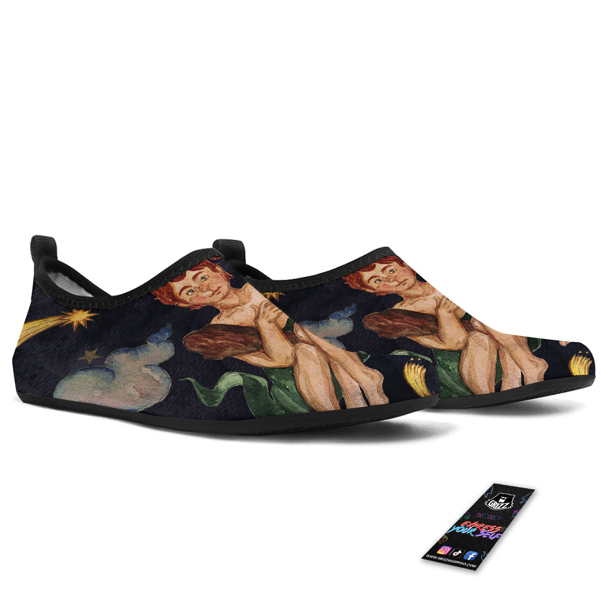 Zodiac Sign Watercolor Gemini Print Water Shoes-grizzshop