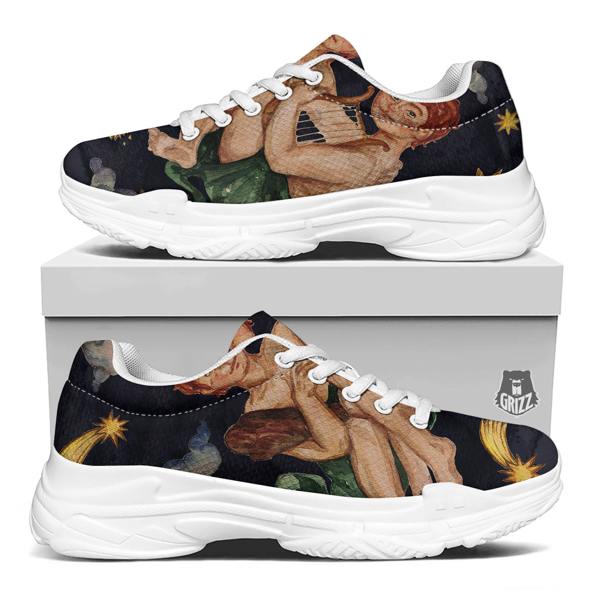 Zodiac Sign Watercolor Gemini Print White Chunky Shoes-grizzshop
