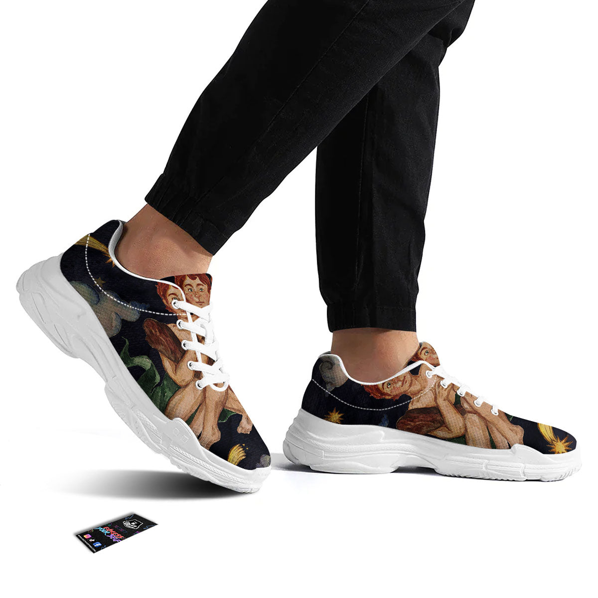 Zodiac Sign Watercolor Gemini Print White Chunky Shoes-grizzshop