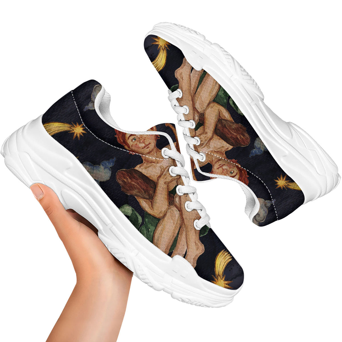 Zodiac Sign Watercolor Gemini Print White Chunky Shoes-grizzshop