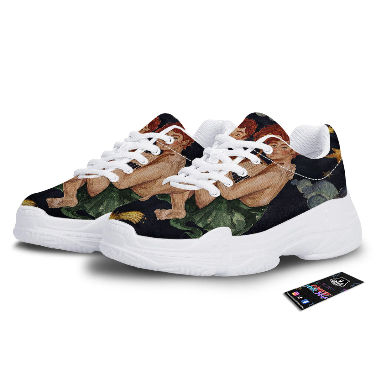Zodiac Sign Watercolor Gemini Print White Chunky Shoes-grizzshop