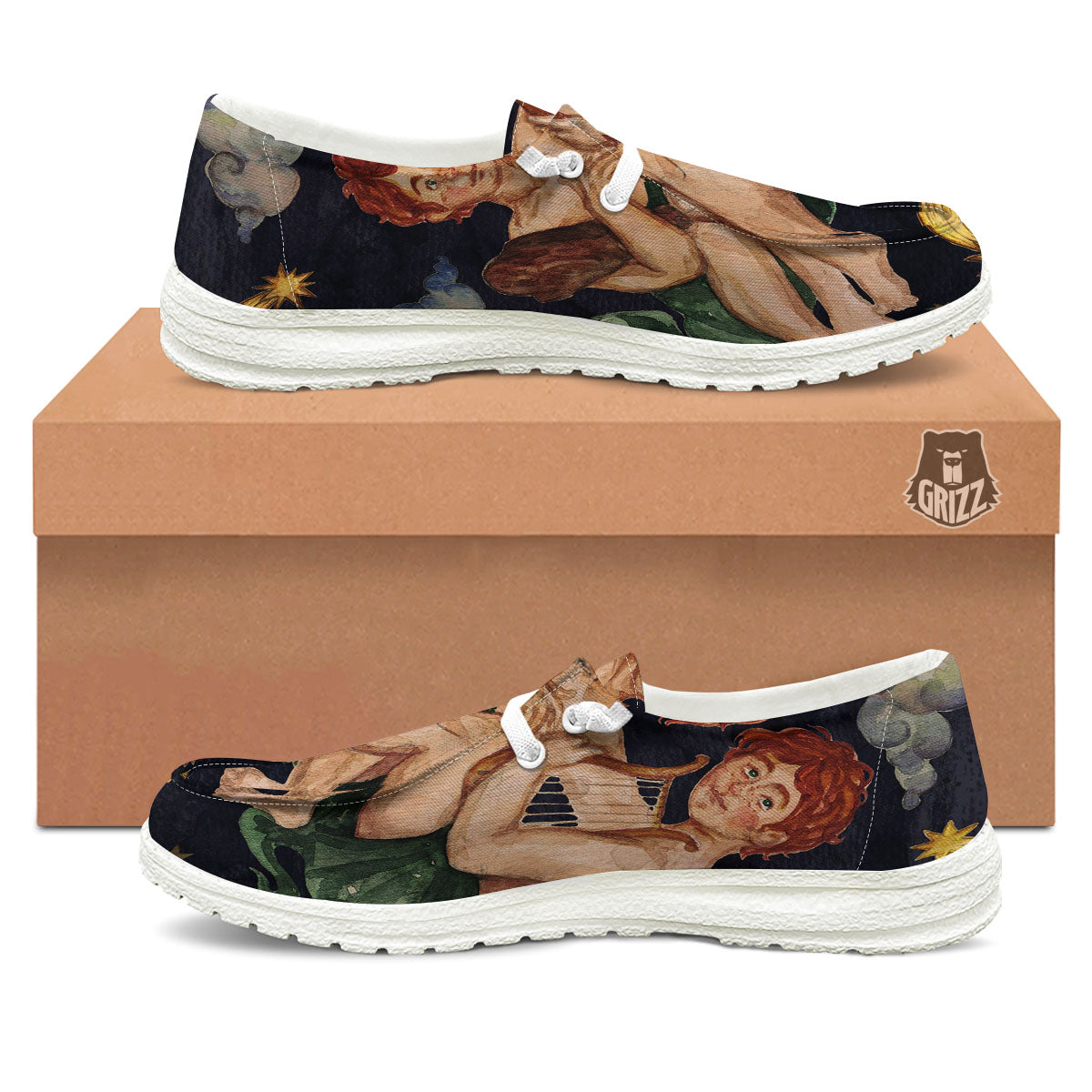 Zodiac Sign Watercolor Gemini Print White Loafers-grizzshop