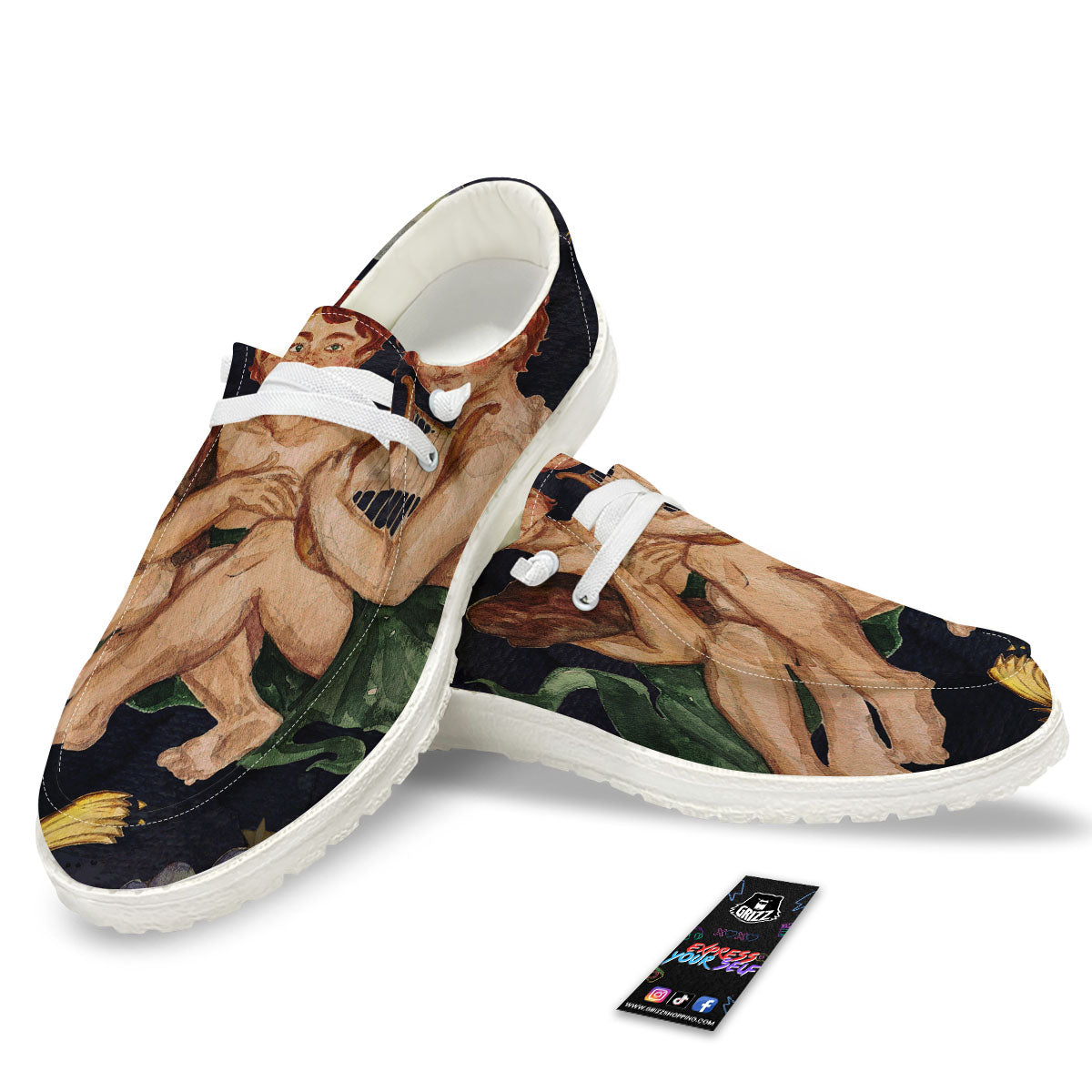 Zodiac Sign Watercolor Gemini Print White Loafers-grizzshop