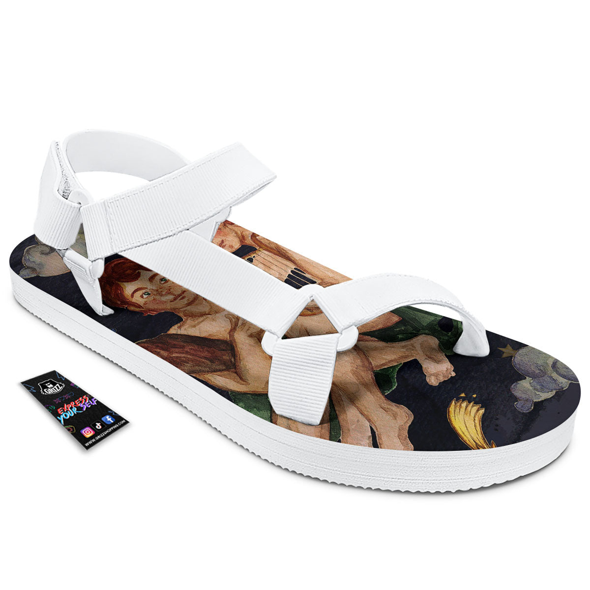 Zodiac Sign Watercolor Gemini Print White Open Toe Sandals-grizzshop