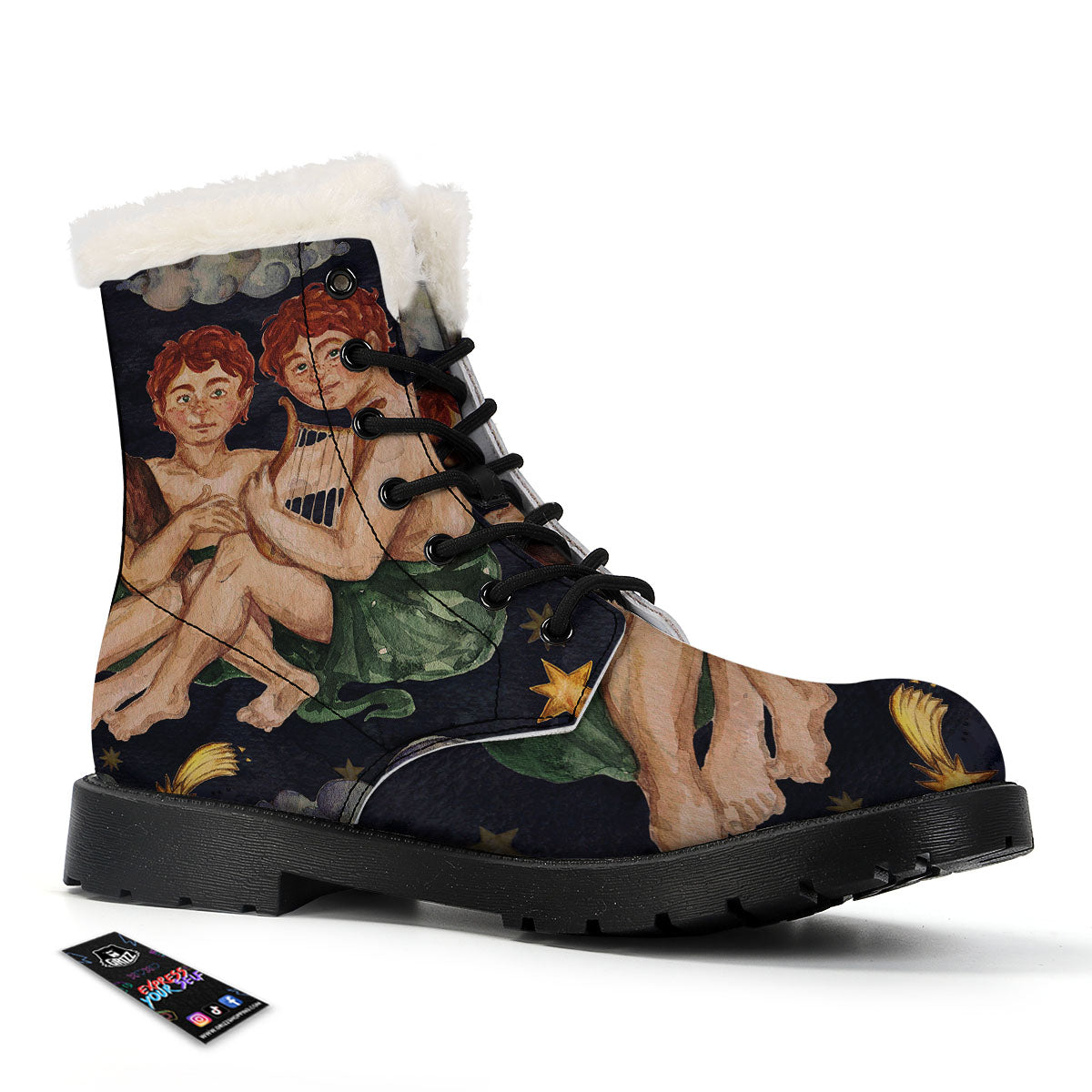 Zodiac Sign Watercolor Gemini Print Winter Boots-grizzshop