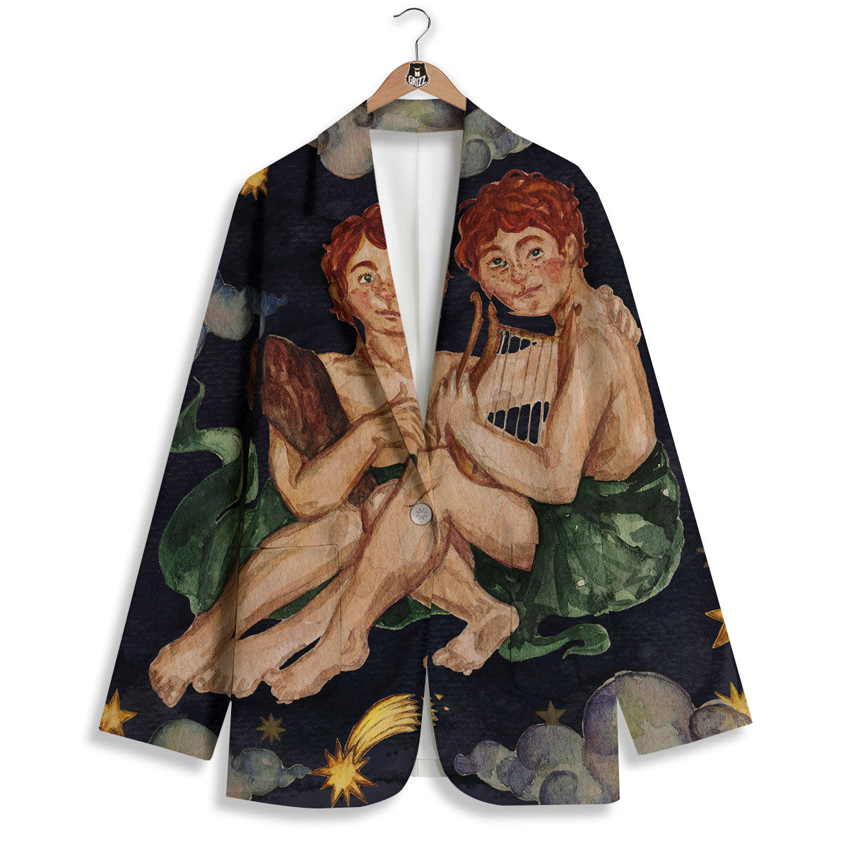 Zodiac Sign Watercolor Gemini Print Women's Blazer-grizzshop
