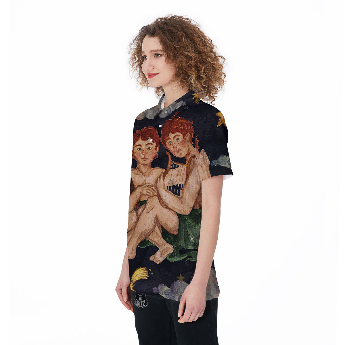 Zodiac Sign Watercolor Gemini Print Women's Golf Shirts-grizzshop