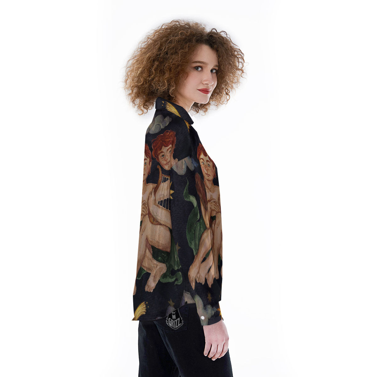 Zodiac Sign Watercolor Gemini Print Women's Long Sleeve Shirts-grizzshop