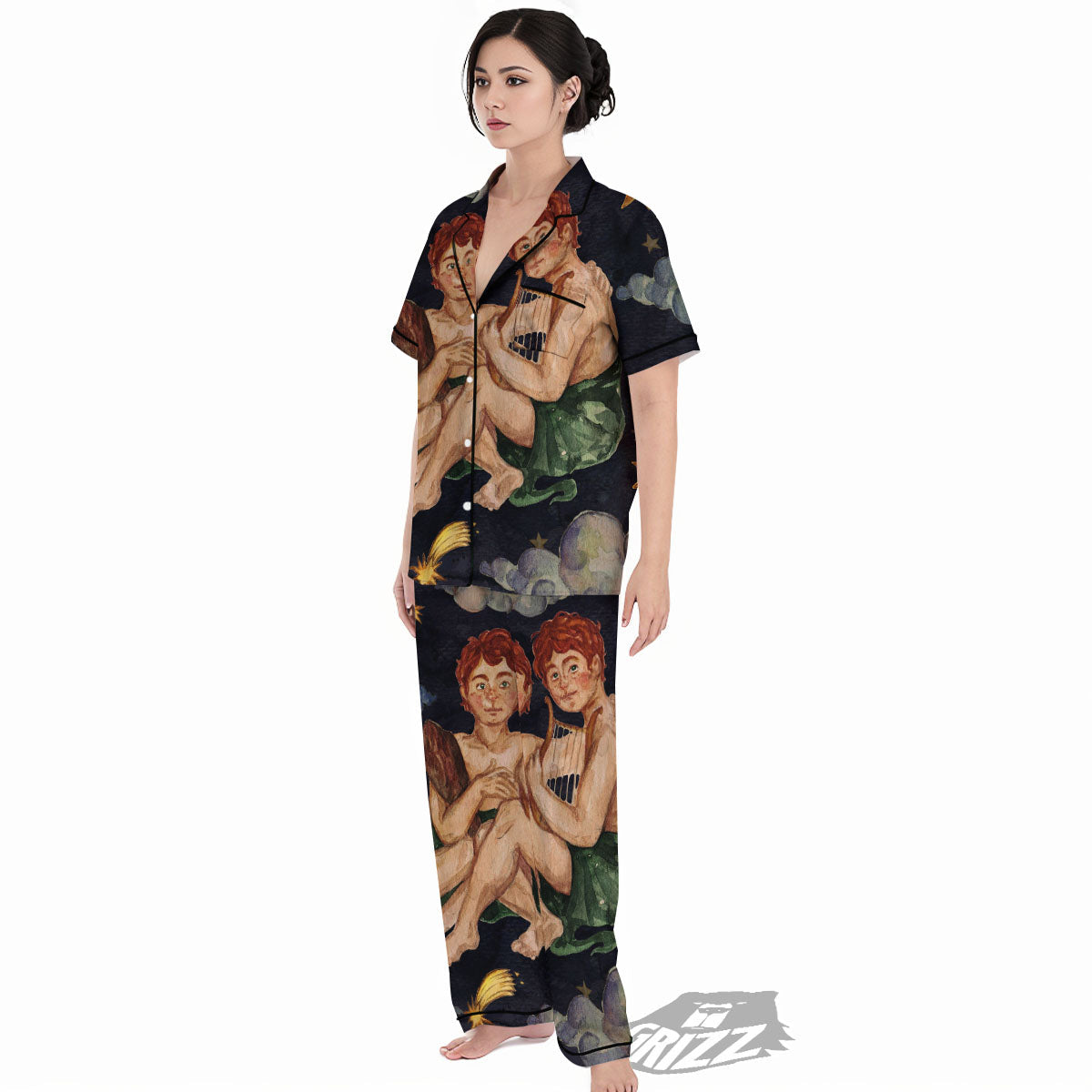 Zodiac Sign Watercolor Gemini Print Women's Pajamas Set-grizzshop