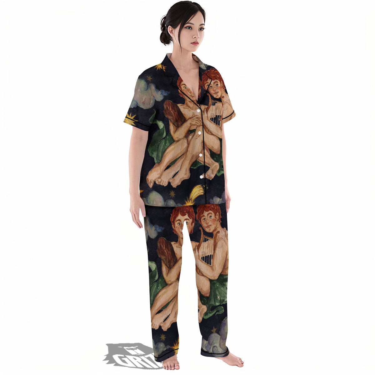 Zodiac Sign Watercolor Gemini Print Women's Pajamas Set-grizzshop