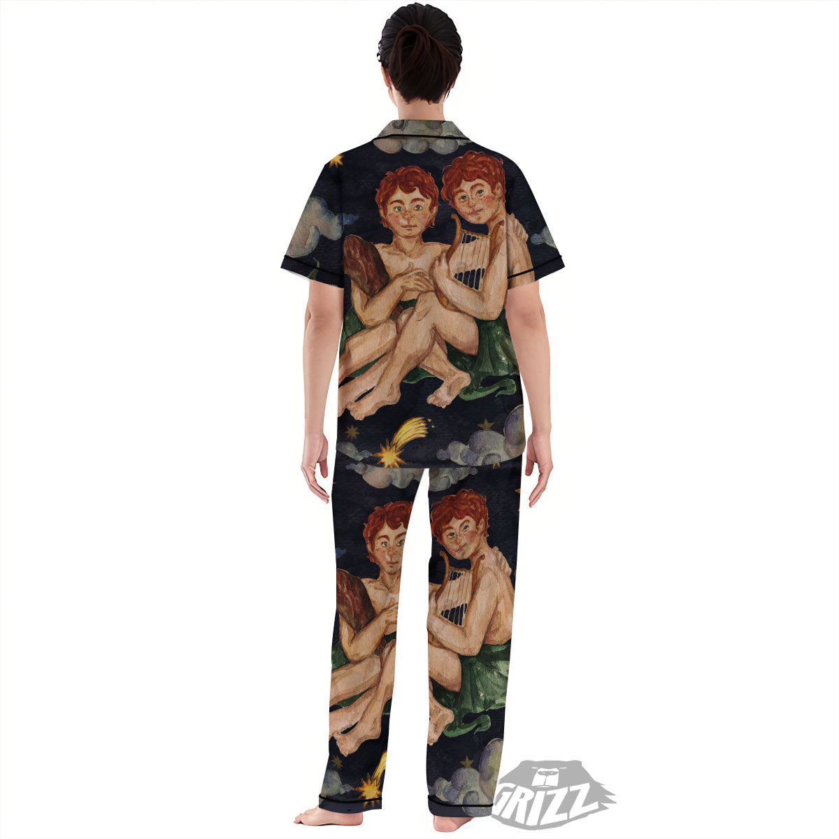 Zodiac Sign Watercolor Gemini Print Women's Pajamas Set-grizzshop