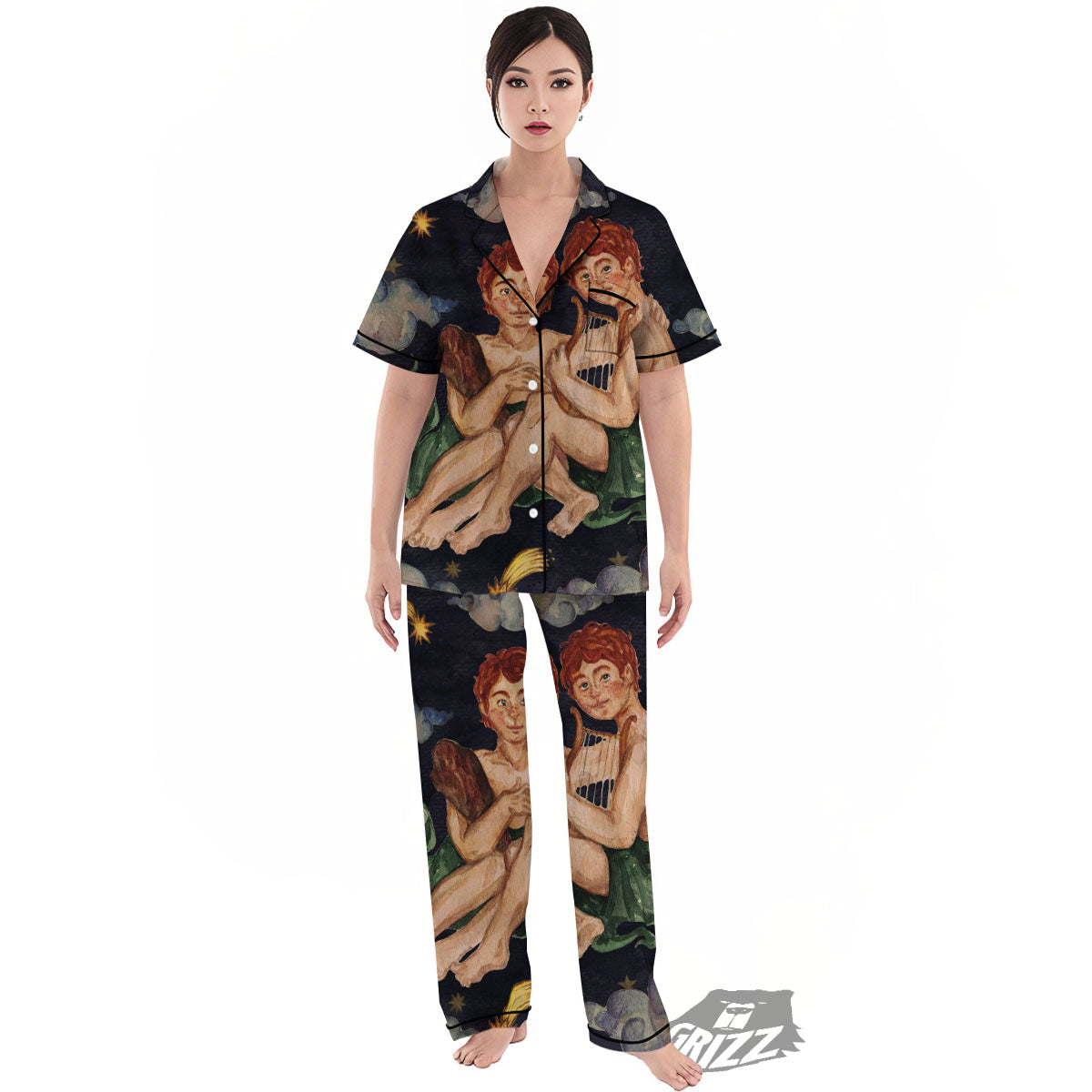 Zodiac Sign Watercolor Gemini Print Women's Pajamas Set-grizzshop
