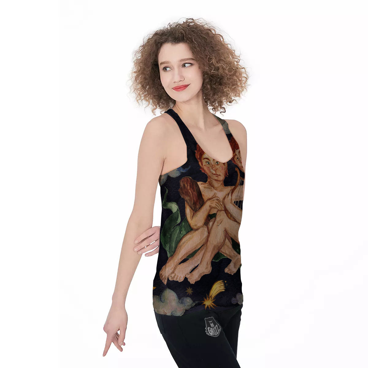 Zodiac Sign Watercolor Gemini Print Women's Racerback Tank Top-grizzshop