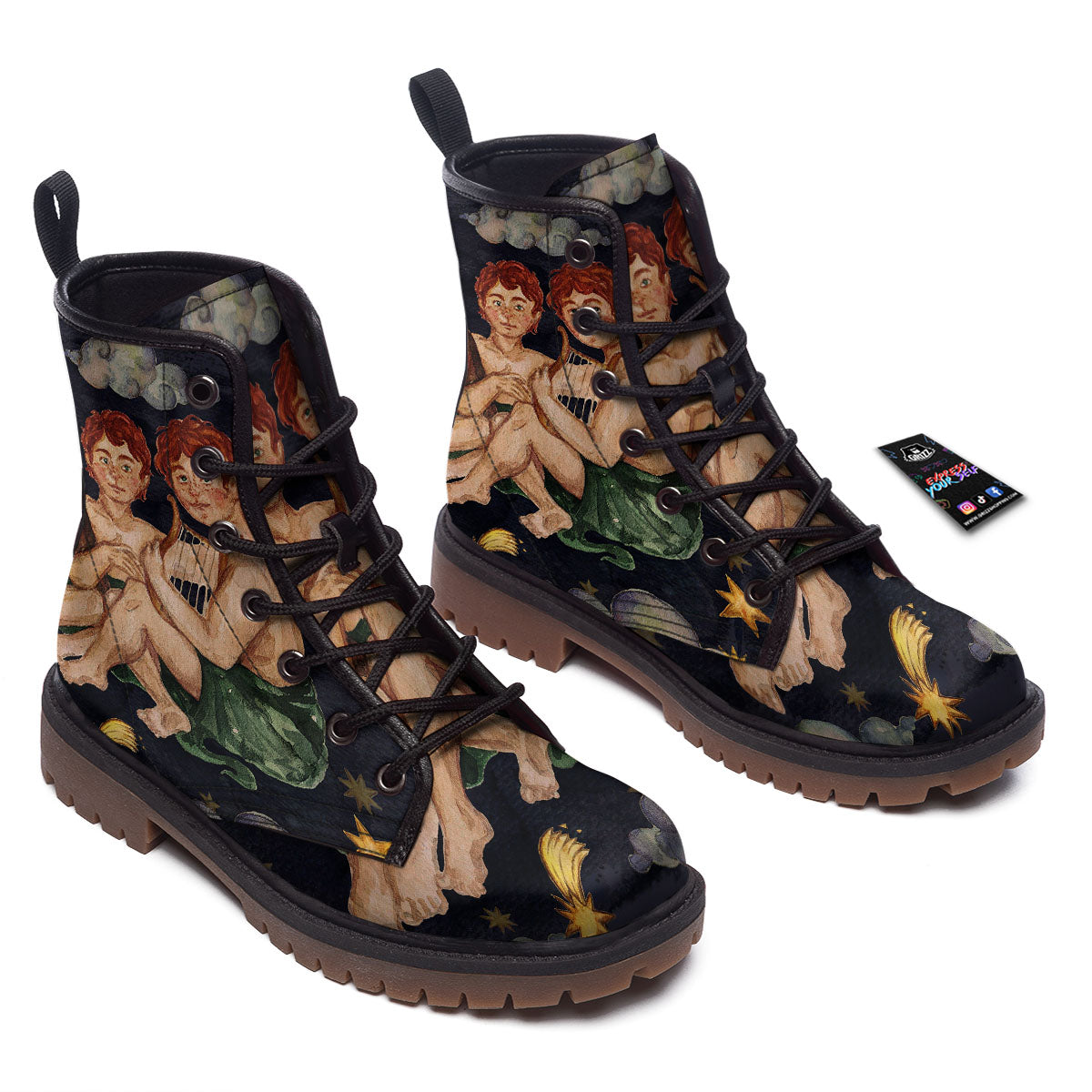 Zodiac Sign Watercolor Gemini Print Work Boots-grizzshop