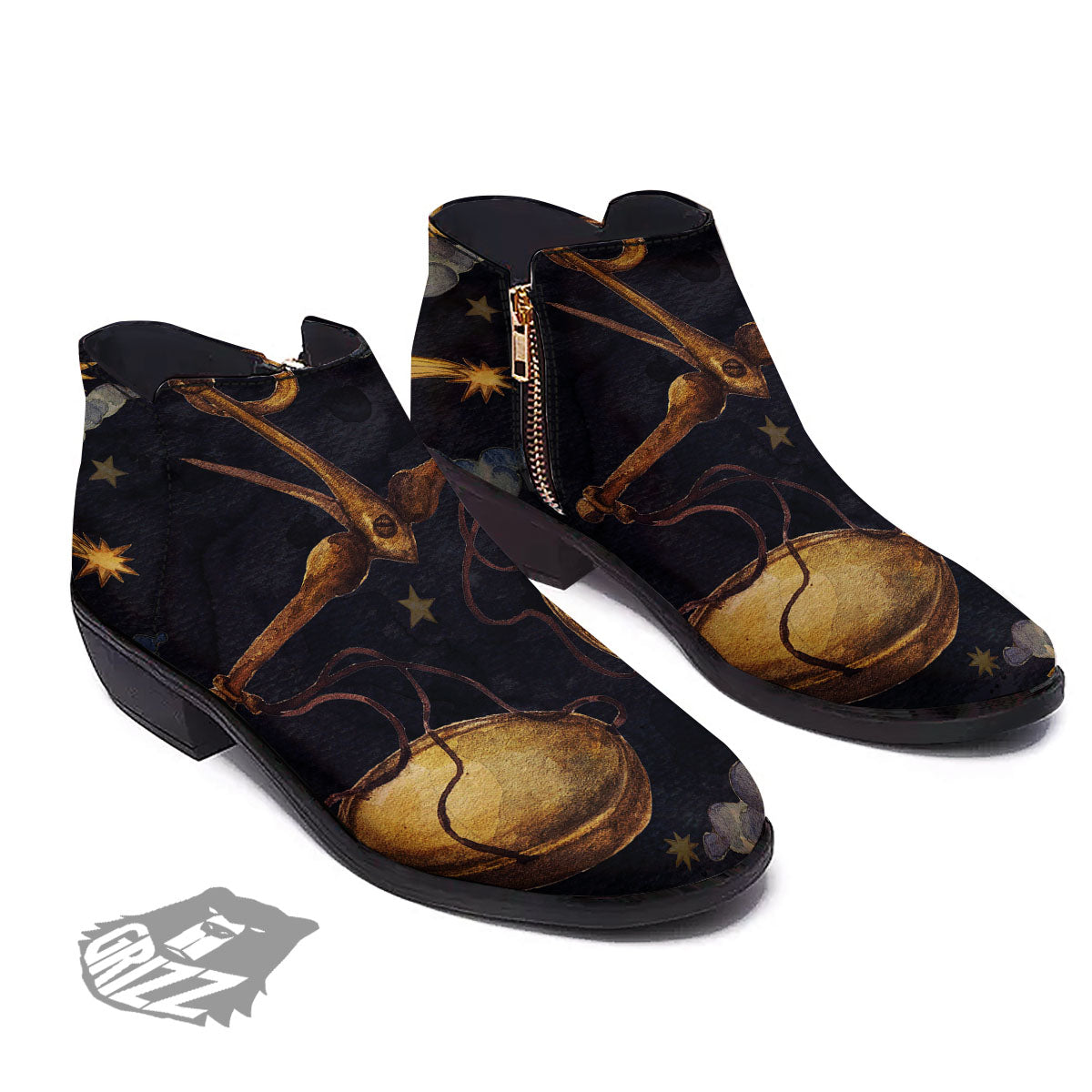 Zodiac Sign Watercolor Libra Print Ankle Boots-grizzshop