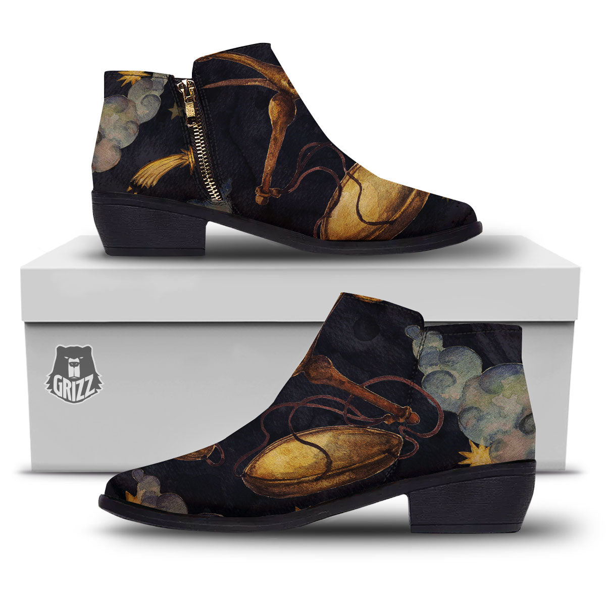 Zodiac Sign Watercolor Libra Print Ankle Boots-grizzshop