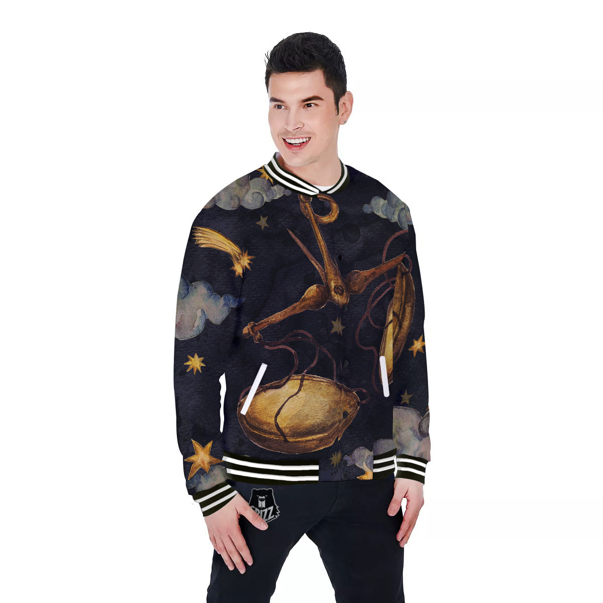 Zodiac Sign Watercolor Libra Print Baseball Jacket-grizzshop