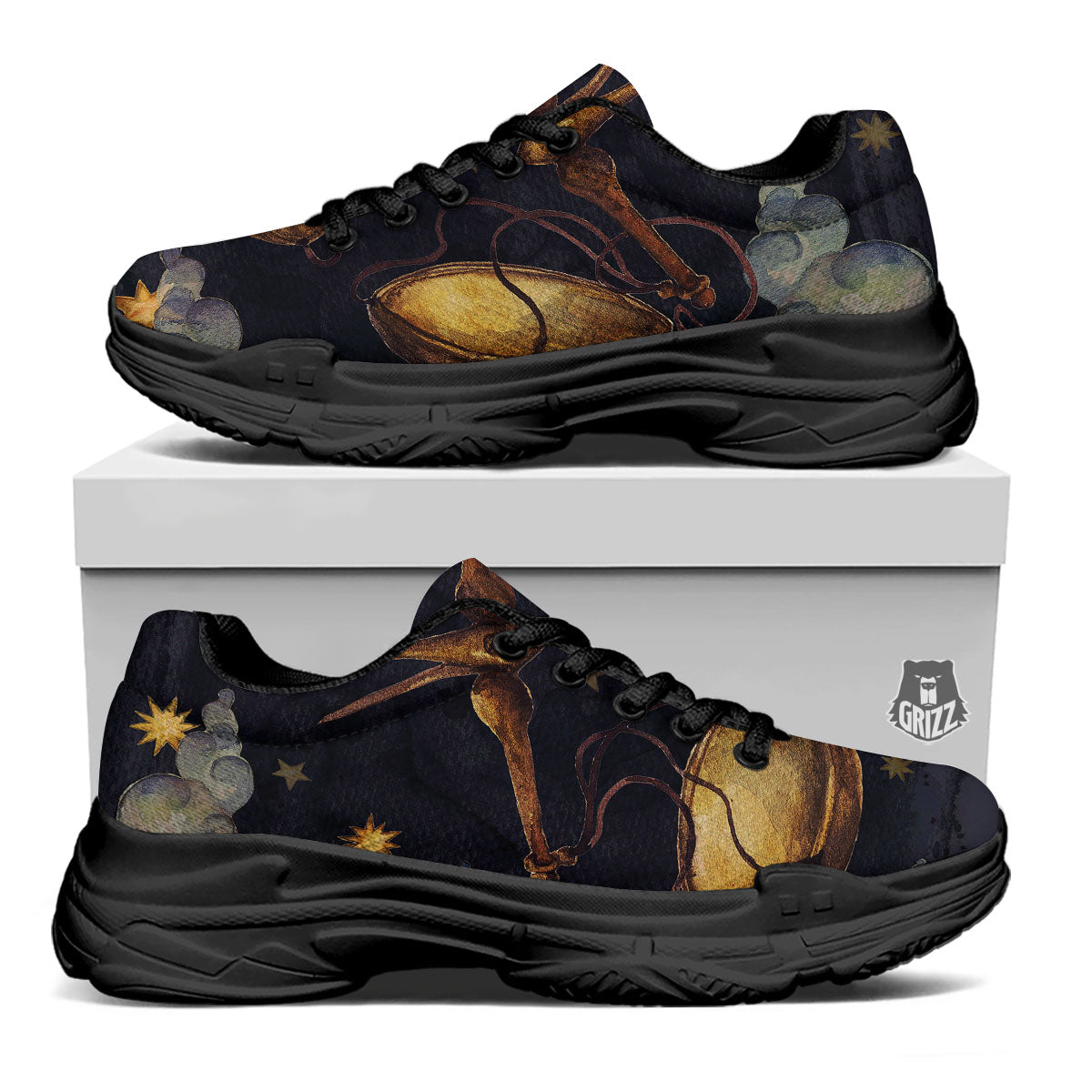 Zodiac Sign Watercolor Libra Print Black Chunky Shoes-grizzshop